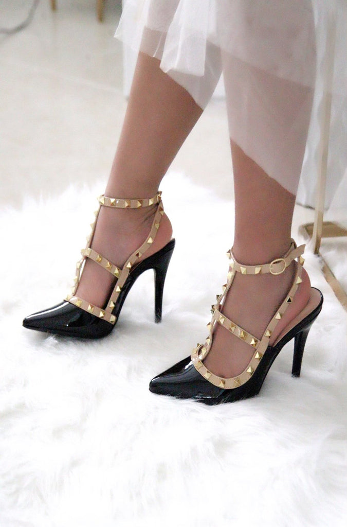 Black studded stilettos sale