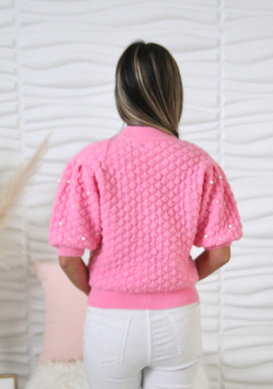 Eva Pink Quilted Pearl Sweater