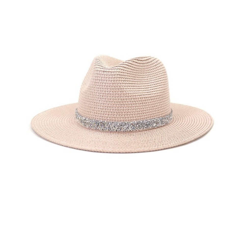Blush Rhinestone Straw Hat