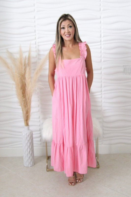 Hayden  Pink Ruffle Midi Dress