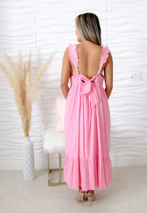 Hayden  Pink Ruffle Midi Dress