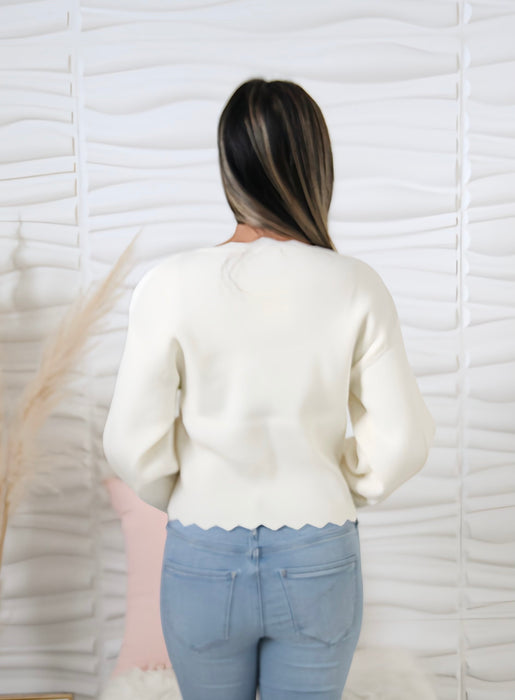 Heather Cream Scallop Sweater