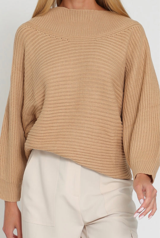 Kristy Camel Off The Shoulder Sweater