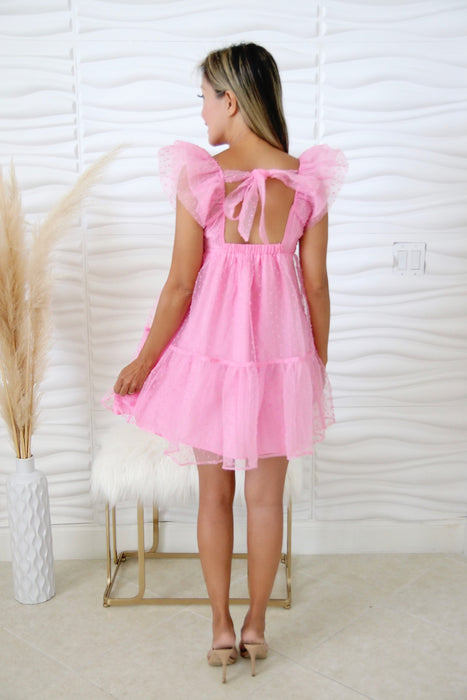 Kristina Pink Mesh Babydoll Dress