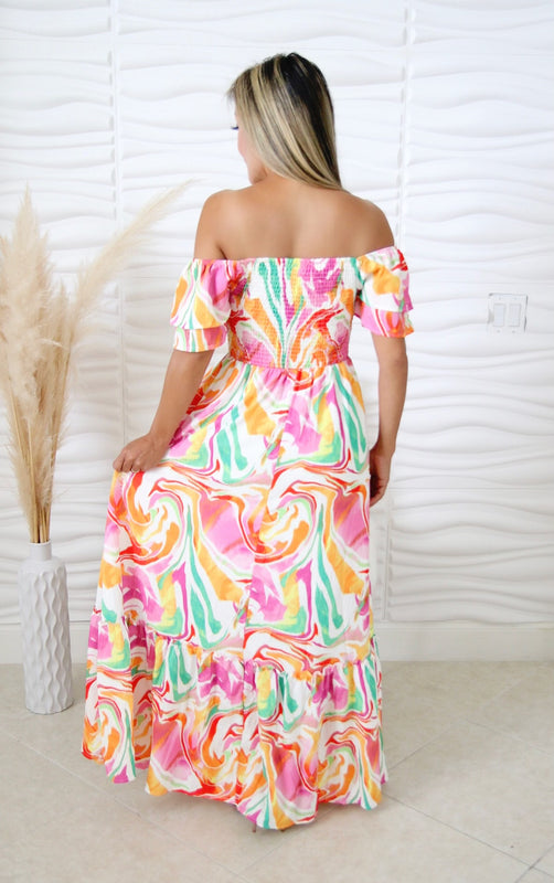 Eva Multicolor Marble Print Dress