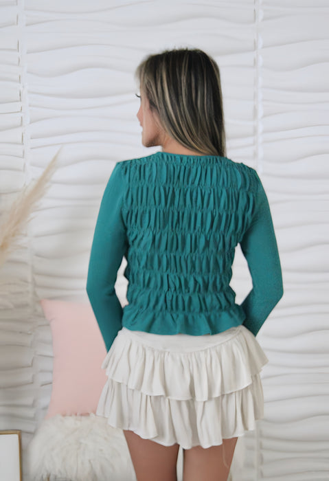 Ally Green Smocked Top