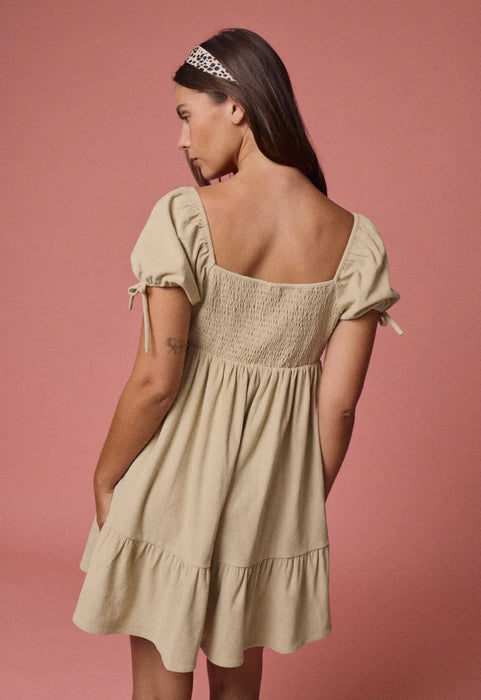 Lauren Taupe Puff Sleeve Dress