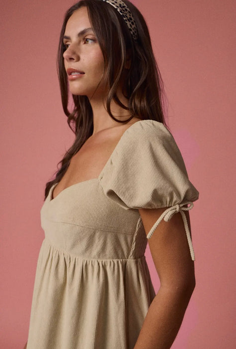 Lauren Taupe Puff Sleeve Dress