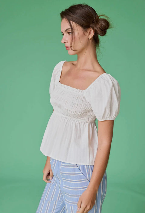 Ellie White Smocked Top