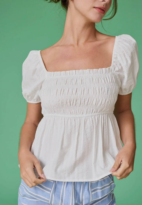 Ellie White Smocked Top