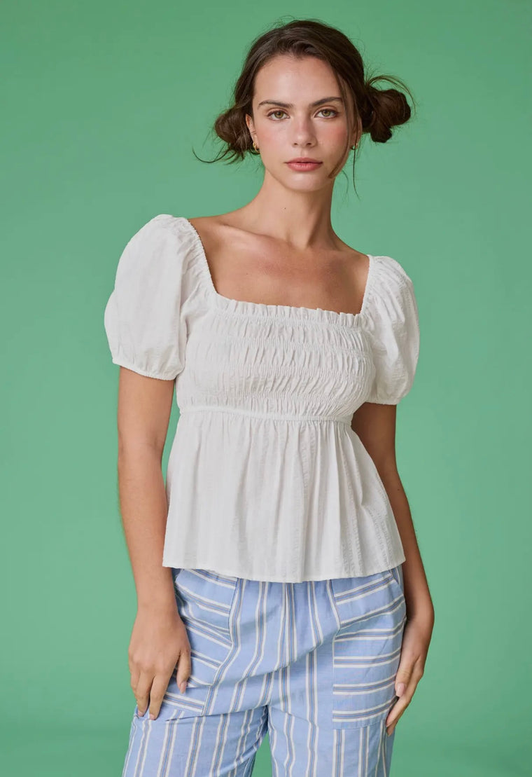 Ellie White Smocked Top