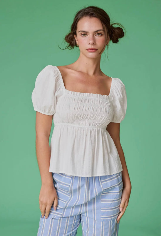 Ellie White Smocked Top