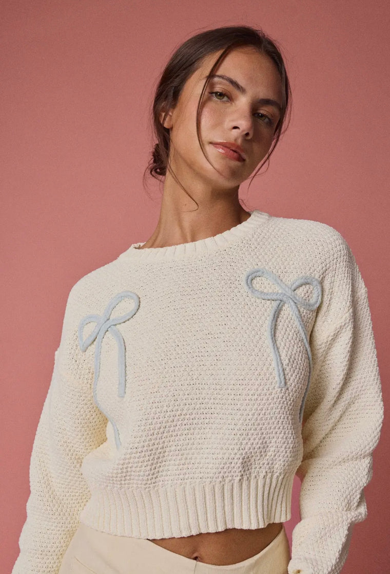 Julie Cream Knit Bow Sweater
