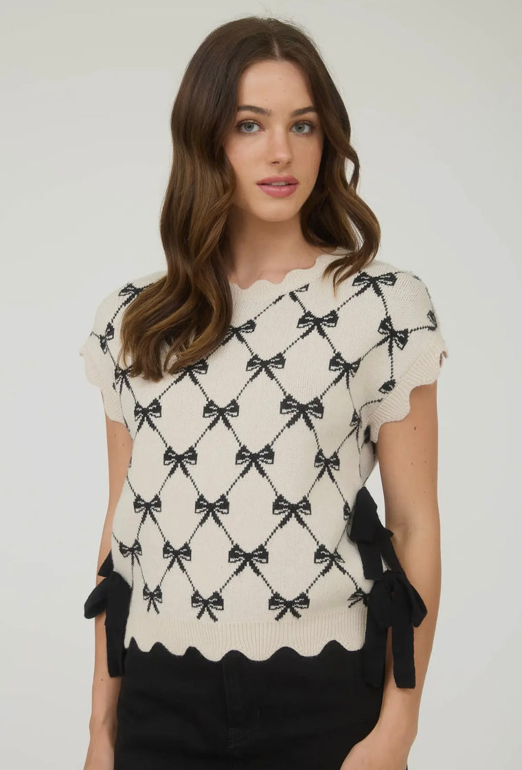 Cassie Cream Bow Side Tie Sweater