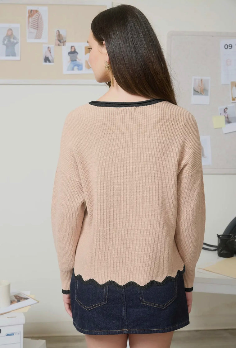 Jessica Khaki Scallop Knit Sweater