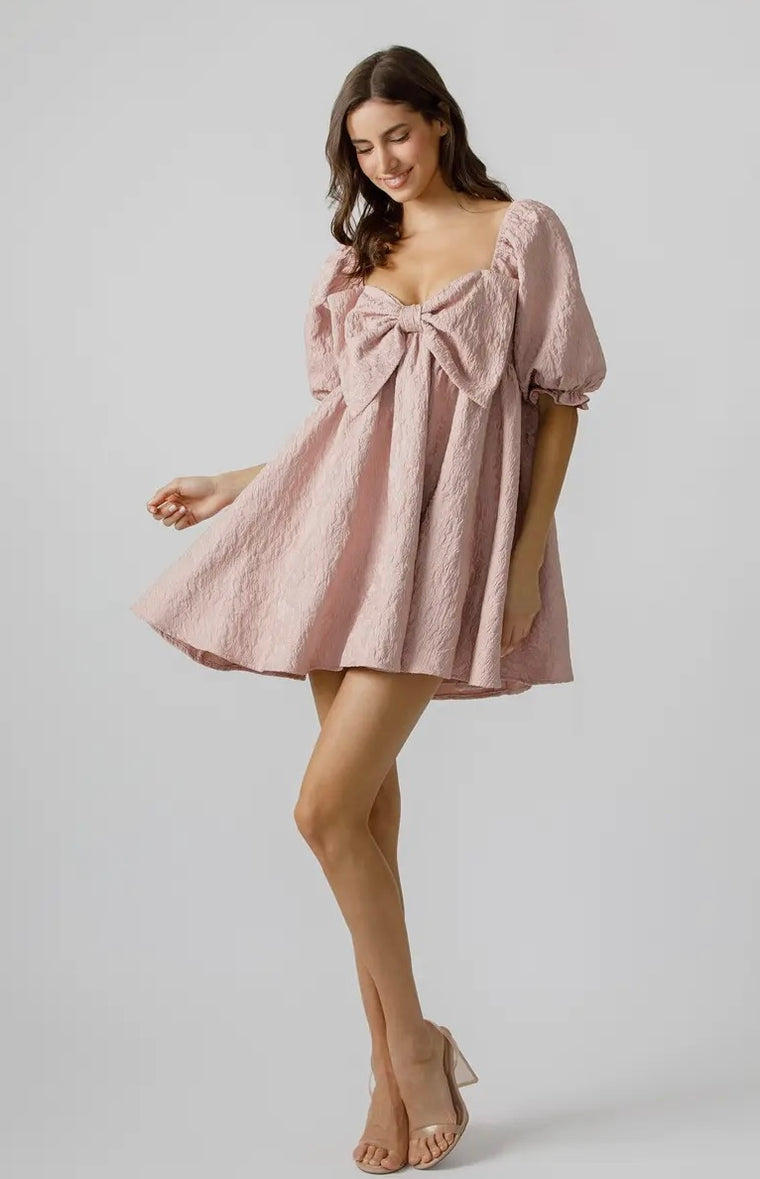 Adalynn Pink Bow Babydoll Dress