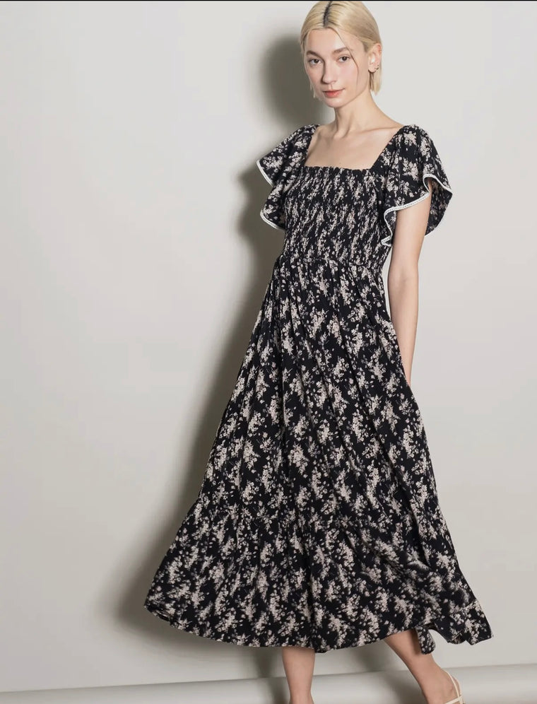 Christy Black Flutter Sleeve Dress