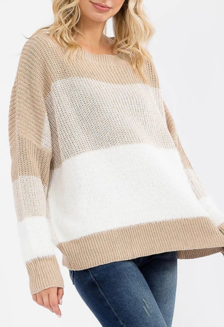 Mandy Beige Colorblock Sweater