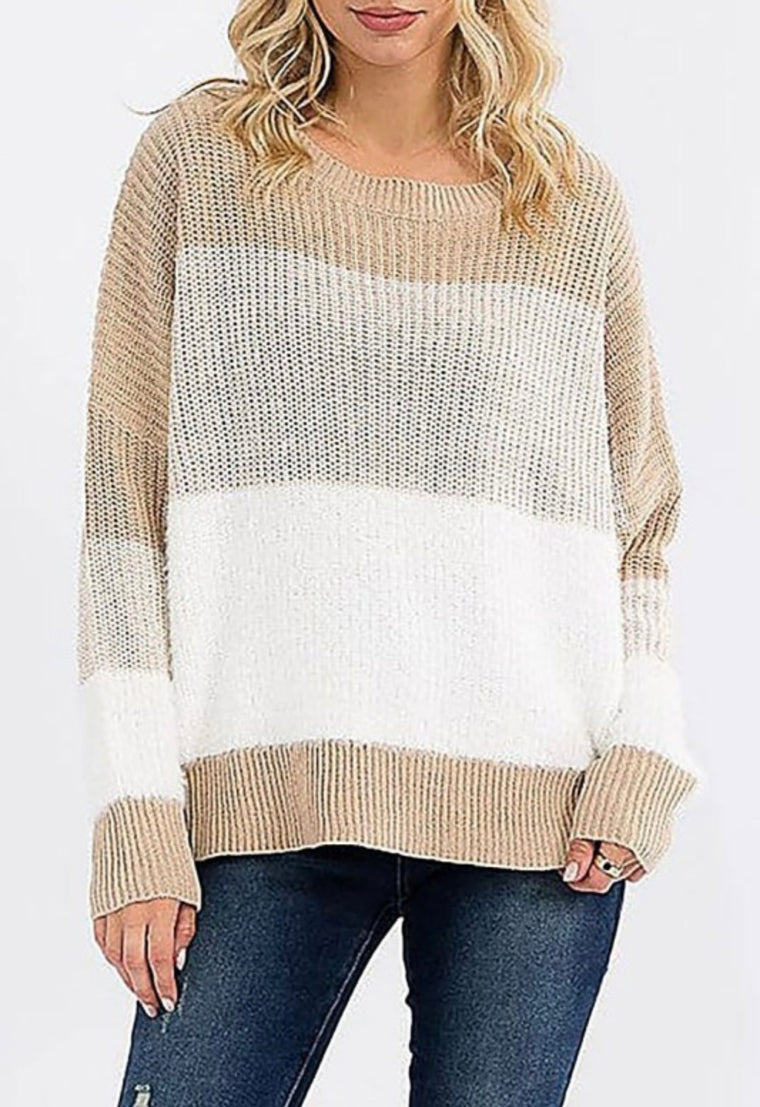 Mandy Beige Colorblock Sweater