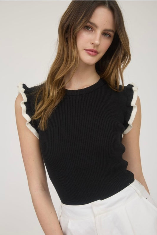Julie Black Ruffle Sleeve Top