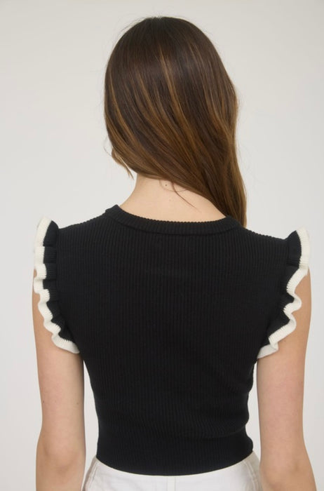 Julie Black Ruffle Sleeve Top