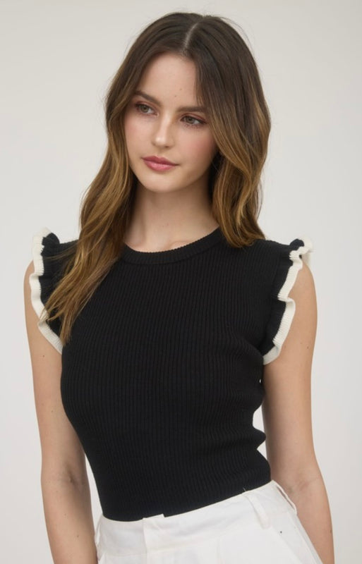 Julie Black Ruffle Sleeve Top