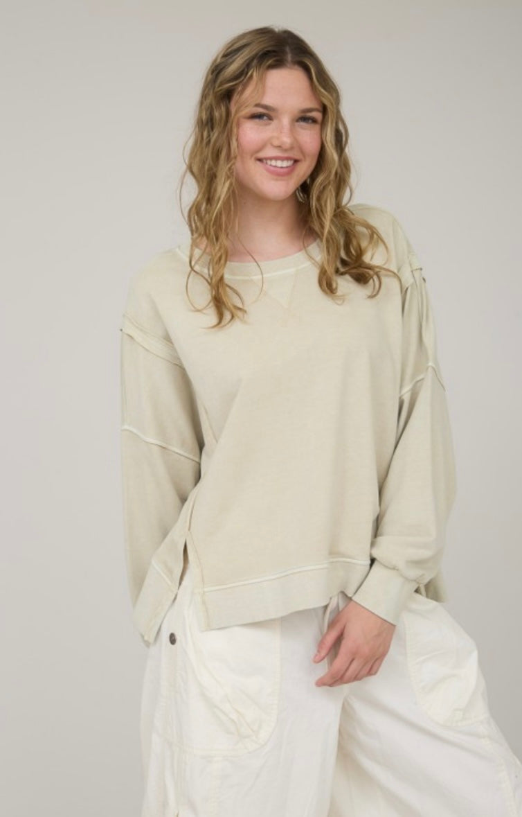 Sandy Oatmeal Washed Knit Top