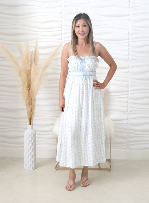 Cassie Blue Floral Bow Midi Dress
