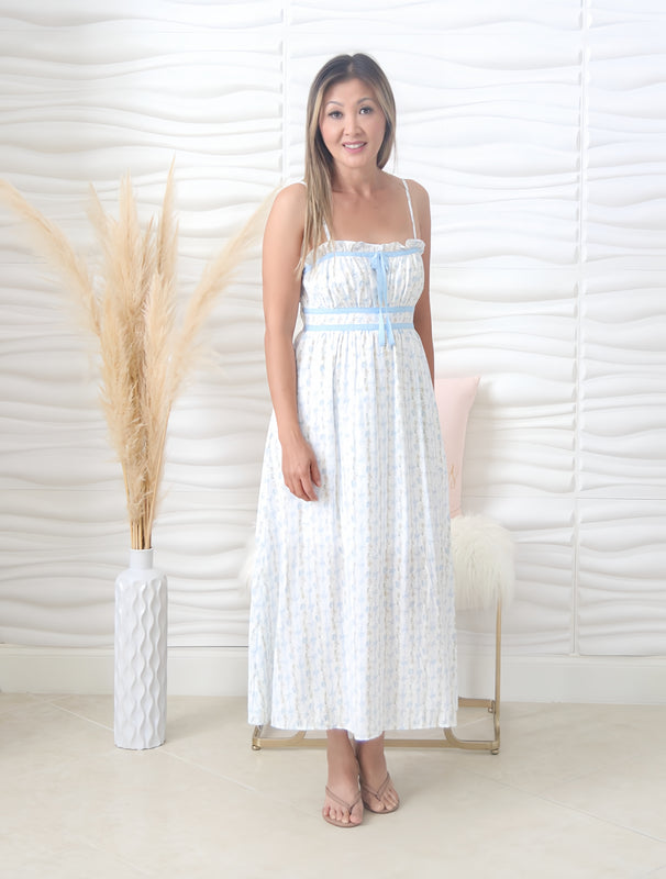 Cassie Blue Floral Bow Midi Dress