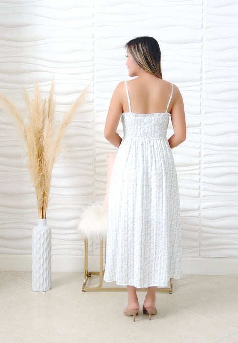Cassie Blue Floral Bow Midi Dress