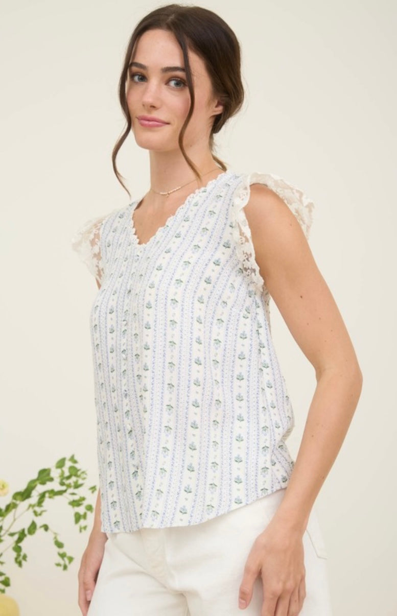 Eva Blue Floral Lace Top