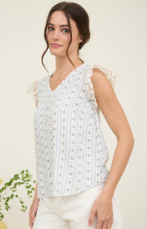 Eva Blue Floral Lace Top