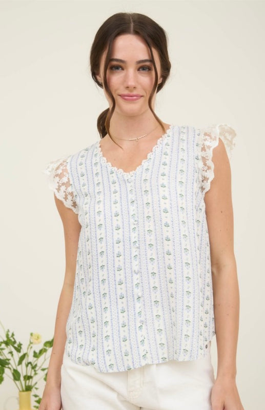 Eva Blue Floral Lace Top