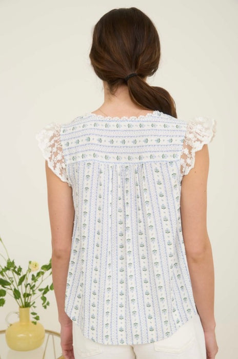 Eva Blue Floral Lace Top