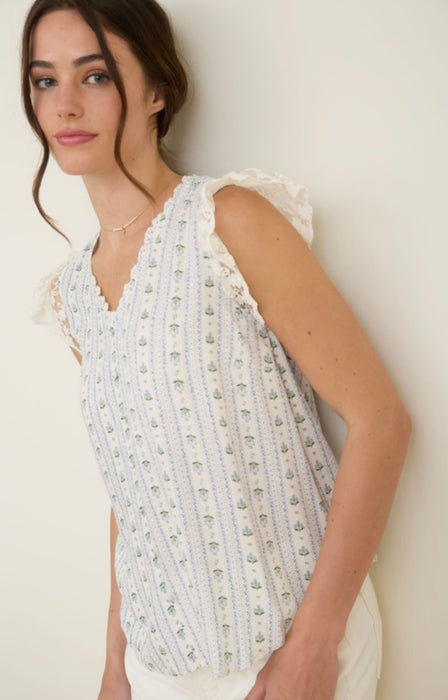 Eva Blue Floral Lace Top