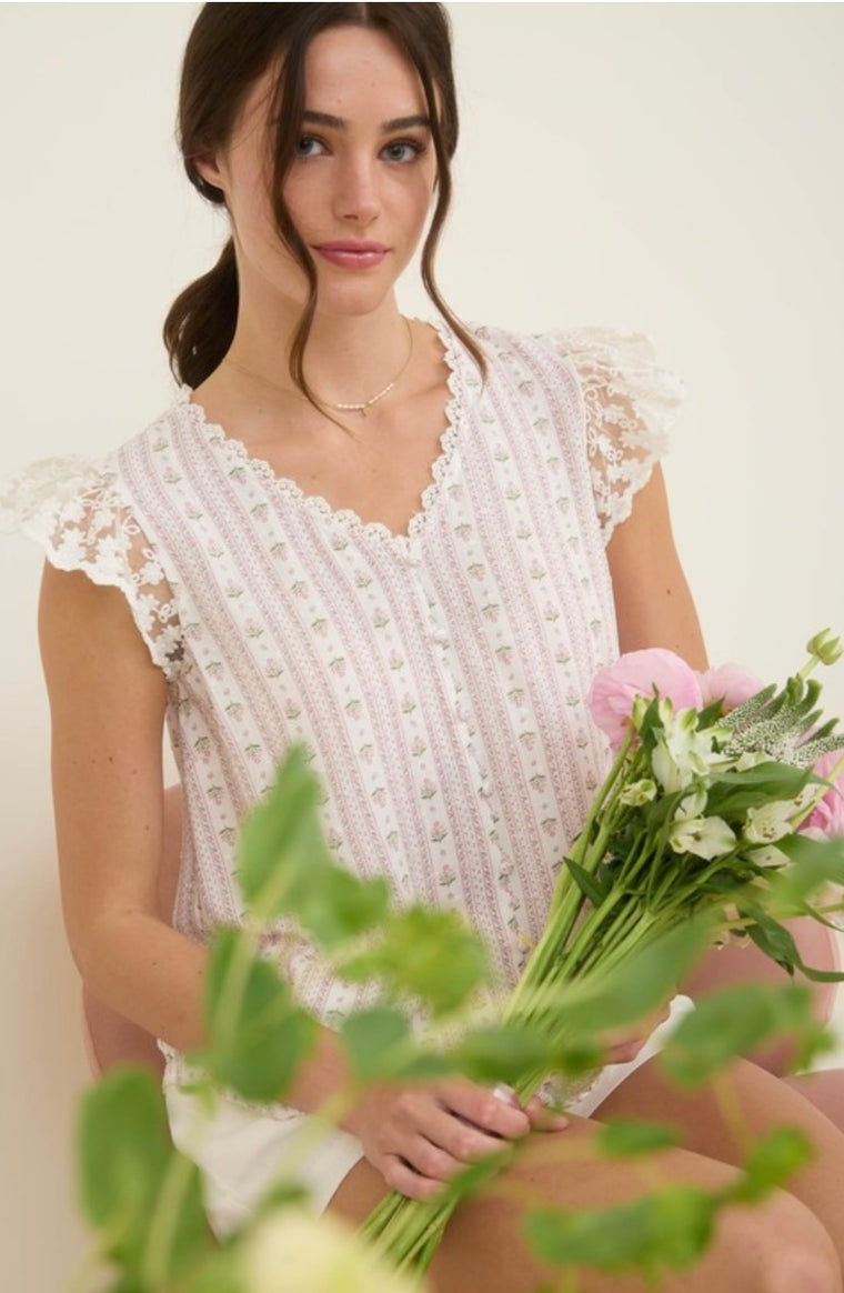 Eva Pink Floral Lace Top