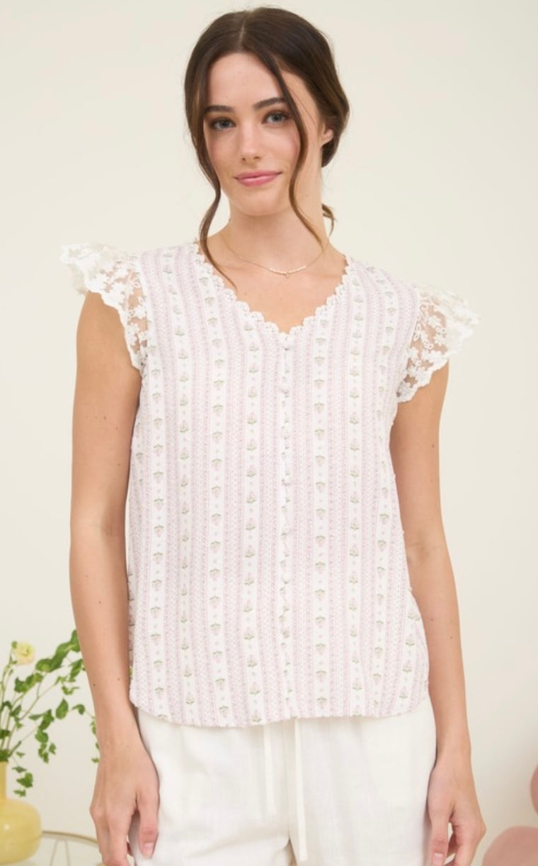 Eva Pink Floral Lace Top