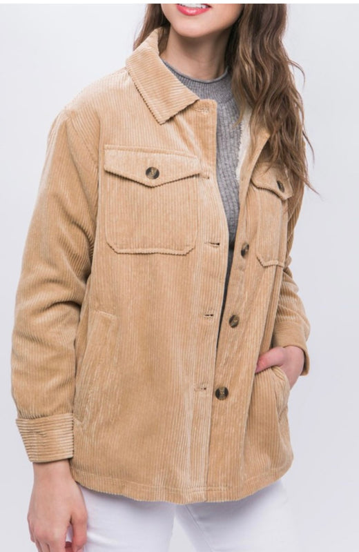 Ava Beige Corudoy Button Jacket