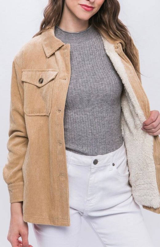 Ava Beige Corudoy Button Jacket