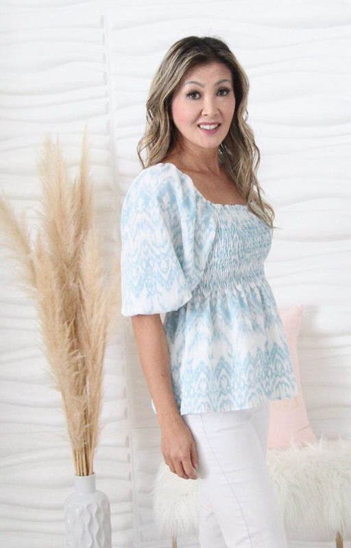 Kelly Blue Puff Sleeve Smocked Top