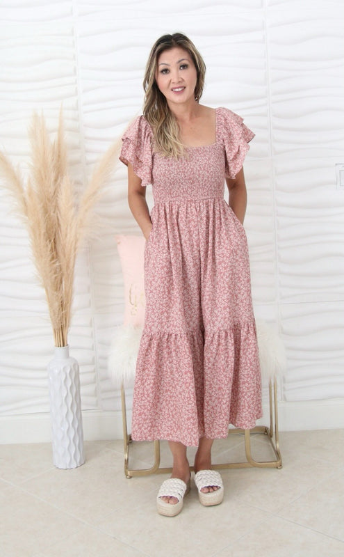 Lily Mauve Flutter Sleeve Dress