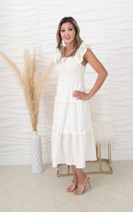 Krissy Off White Smocked Ruffle Dress