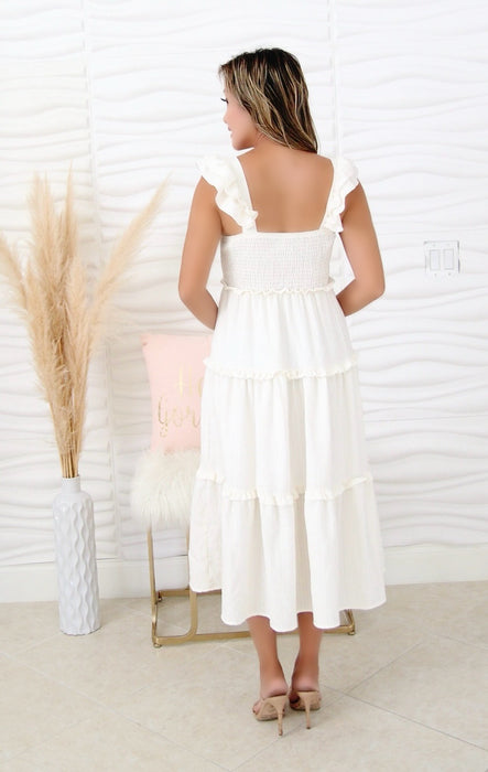 Krissy Off White Smocked Ruffle Dress