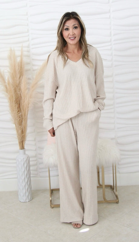 Miley Cream Ribbed Knit Set