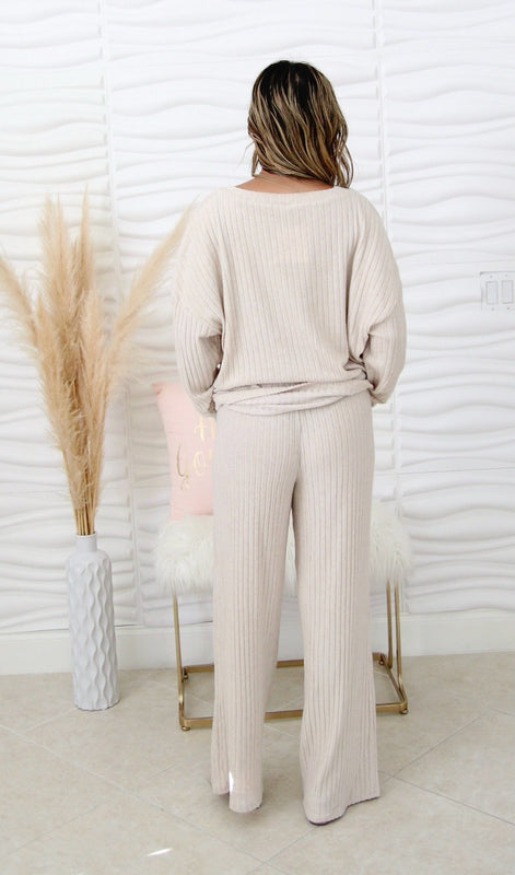 Miley Cream Ribbed Knit Set