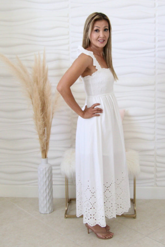 Adalynn White Eyelet Midi Dress