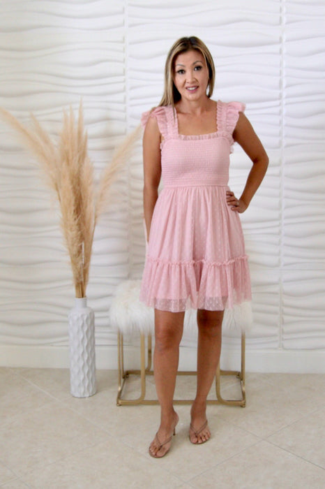 Addy Pink Polka Dot Chiffon Dress