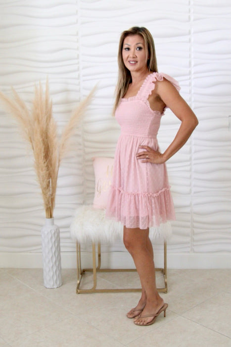 Addy Pink Polka Dot Chiffon Dress