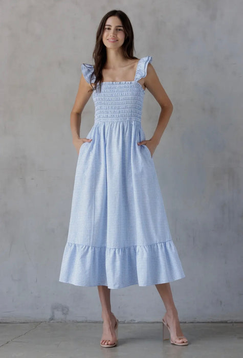 Maureen Blue Gingham Midi Dress