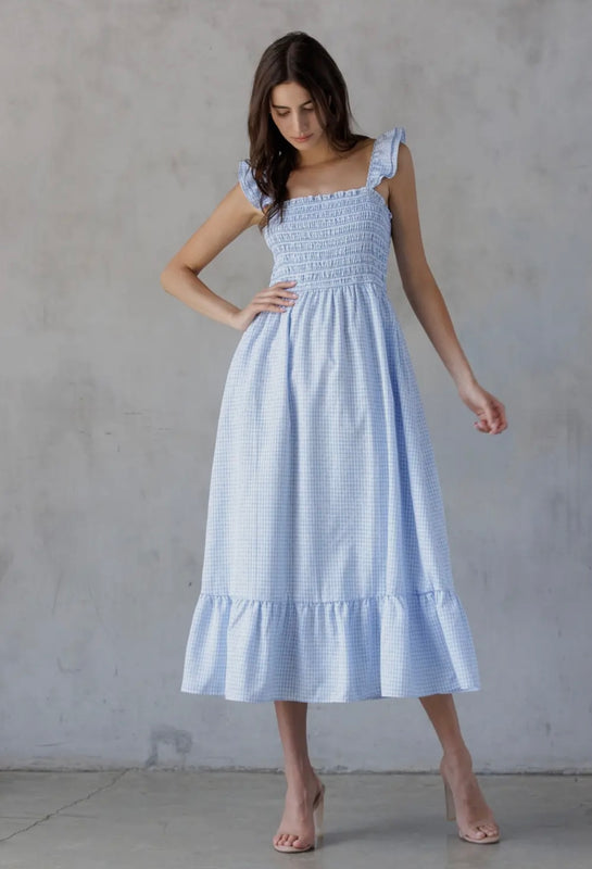 Maureen Blue Gingham Midi Dress